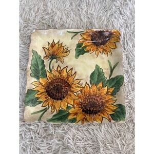 Tuscan Sunflower Hand Painted Square Decorative Plate Yellow Orange Floral